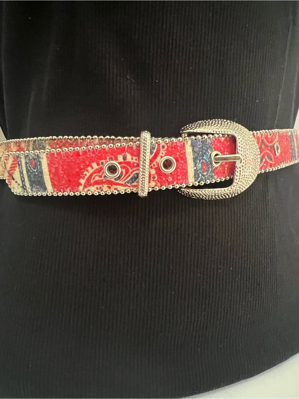 Red Blue Silver Vintage Crystal Slim Belt Western Buckle - Picture 5 of 8
